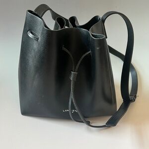 Lancaster Paris Black Leather Bucket Bag with Pouch Made in France